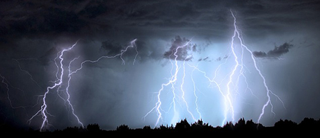 Lightning strikes at night
