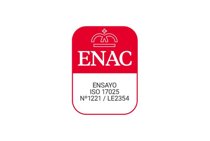 Logotipo oficial de ENAC con acreditación de ensayo ISO 17025 Nº 1221/LE2354 Logotipo oficial de ENAC con acreditación de ensayo ISO 17025 Nº 1221/LE2354