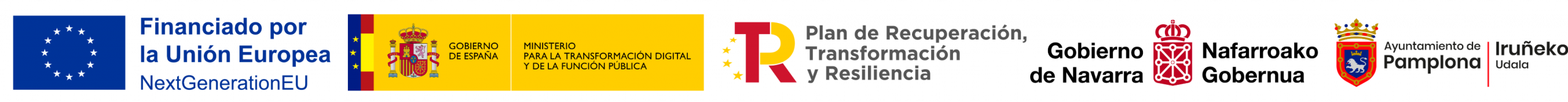 Proyecto RETECH – Twin Govtech Navarra Logos institucionales de la Unión Europea, Gobierno de España, Gobierno de Navarra, Ayuntamiento de Pamplona y Tracasa Instrumental, financiadores y coordinadores del proyecto Twin Govtech – RETECH.